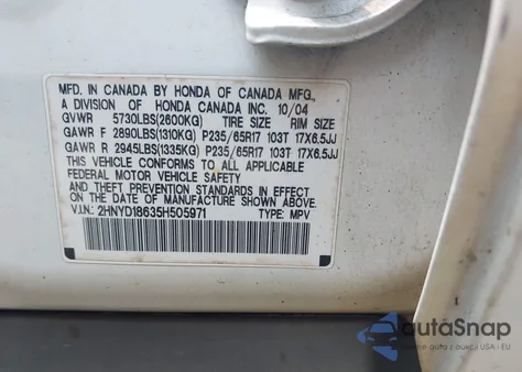 2005 Acura Mdx from USA, damaged, VIN 2HNYD18635H505971